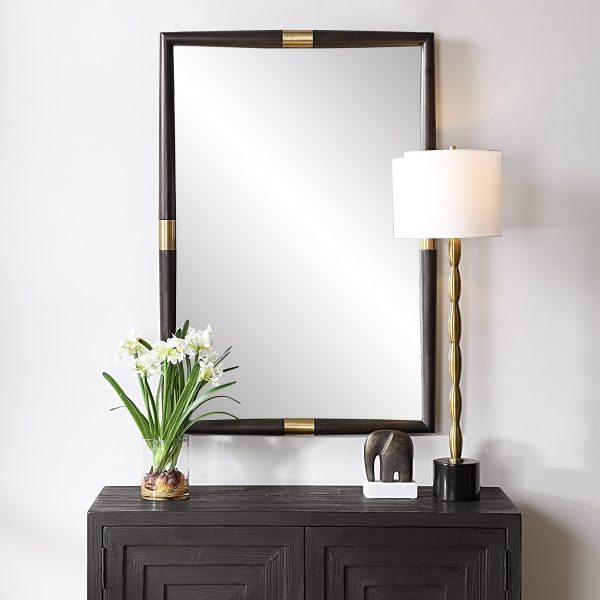 LARKIN DARK WOOD & BRASS MIRROR Cheap - Image 2